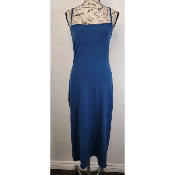 Susana Monaco Square Neckline Slip Midi Dress Size Small Stretch Blue - Picture 2 of 10